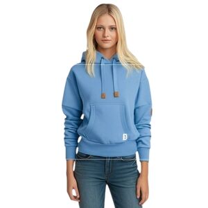 Wanakome Hydra Cropped Blue Cotton Blend Pullover Hoodie